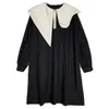 Women Black Apricot Asymmetrical Collar Long Sleeve A-line Midi Dress Spring Autumn Casual D2383 210514