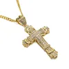 Vintage Cross Pendant Necklace Mens Gold Cuban Link Chain Necklace Iced Out Pendant Hip Hop Jewelry