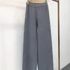 Jesień zima spodnie damskie Hong Kong styl retro stały kolor dzianiny szerokokrajtko wysokiej talii luźne GX489 210507
