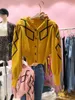 Nomikuma Korean Hit Color Argyle Kort tröja Causal O-Neck Puff Långärmad Stickad jacka Nya Kvinnor Cardigan 6C470 210427