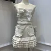 Spring Summer Sweet 2 Piece Set Women Bow Crop Top + Ruffled Knitted Mini Skirt Suits Button Up Elegant Sexy Skirts Sets 210514