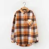 HSA Kvinnor Vintage Harajuku Button Plaid Shirt Sleeve Now-down Collar Long Blouse Feminina Blusa Mujer Toppar 210417