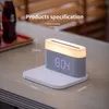 Relojes de mesa de escritorio 3 en 1 reloj despertador inteligente cargador de teléfono inalámbrico luz de protección ocular ajustable lámpara de carga USB estante suministros para el hogar