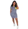 Women's Bodycon T Shirt Dress Summer Striped Short Sleeve Crew Neck Casual Mini Dresses With Pocket S-3XL