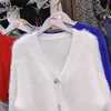 Matakawa jesień i sweter zimowy kobiety norek futro luźne kardigan płaszcz koreańskie wierzchołki v-neck pojedyncze piersi pull femme hiver 210513