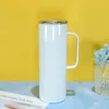 Sublimación de 30 oz Tumblers rectas Topes de empuñadura blanca en blanco 304 Bottalas de agua de acero inoxidable vidrio de doble aislamiento con paja lidplástica A12