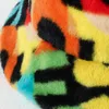 Szeroki Brim Kapelusze Designer Leopard Rainbow Kolor Faux Futro Wiadro Kapelusz Kobiety Jesień Zima Puszysta Ciepła Moda Casual Fisherman Cap