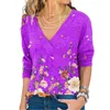 Summer Floral Print Oversized T Shirt Womens Clothes Casual Fashion V Neck Long Sleeve Loose Ladies Tops Vintage Tee Shirt Femme 210608