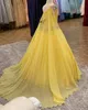 케이프 ritzee roise Ballgown 시폰 롱 소녀 공식 파티 가운 원 숄더 지퍼 백 크리스탈이있는 유아 유아용 십대 2021 용 노란색 미인 대회 드레스