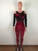 Autumn Mesh Bra Patchwork Long Rompers Slim Full Overalls Women Sexig stropplös pleuche bodysuits Bodycon Velvet Jumpsuits 210709