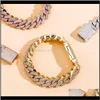 Link Chain Design 14Mm Ice Out Diamond Cuban Bracelet In Yellow Gold Hip Hop Jewelry For Men And Women Gifts Enqt2 Lrdut