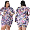 Venda Por Atacado Plus Size Roupas Mulheres Conjuntos 2 Peça Tie Tintura Manga Longa Topo + Bodycon Mini Dress Shays Party Night Club Outfits 210525