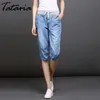 Tataria Plus Taille Loose Jeans Taille haute Maman pour femmes Genou-Longueur Denim Shorts Noir Lace Up Casual Harem Pantalon 210514