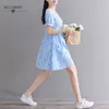 Mori Girl Summer Women Dresses White Blue Carrot Printed Elbise Casual Female Robe Elegant Vintage Short 210520