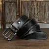 Belts 3.8cm Wide Vintage Men's Belt Cowhide Genuine Leather Black Double Needle Buckle Thread Jeans Fashion Male Strap