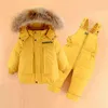 Invierno abajo chaqueta mono bebé niño parka real piel niña ropa niños ropa conjunto niño grueso cálido monos traje de nieve 211203