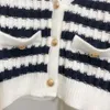 Högkvalitativ vår stickad vintage tröja cardigan kvinnor kläder randig avslappnad singel breasted långärmad elegant gröda topp 210514