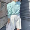 Women White Big Size Casual Blouse Lapel Long Puff Sleeve Loose Short Shirt Fashion Spring Summer 2F0581 210510