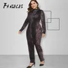 Plus Size 5xl Snake Padrão Imprimir Mulheres Jumpsuit Verão Outono Manga Longa Macacões Streetwear Night Party Club Macacões Playsuit 210520