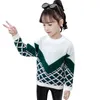 10代の子供のセーターの幾何学女の子パッチワーク子供カジュアルスタイルの服女の子6 8 10 12 14 210527