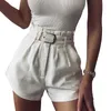 Mulheres de verão solta calças curtas com cintura sólida cor alta cintura casual s bolsos feminino 210714