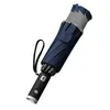 3 vik omvänd automatisk paraplyvagn klart regn Kvinnors parasoll LED-ljus reflekterande band vikning solig DTT 210626