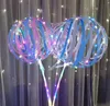 Lysande LED-ballong 20 tums print stripe sträng transparent ballonger med 70cm pol 3 meter linje bröllopsfest dekorationer semester