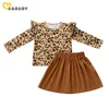 1-4Y Toddler Born Infant Baby Girl Leopard Kläder Set Höst Långärmad Ruffles T-shirt Top Tutu Kjolar Outfits 210515