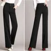 Arrivel Women High Waist Long Trousers Vintage Wide Leg Pants Elegant Office Lady Straight Black Navy Suit 211124