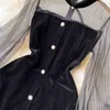 Women Fashion Retro Mini A-line Dress Round Collar Velvet Mesh Stitched Long Sleeve Elegant Vestidos De Mujer R380 210527