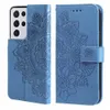 PU Leather Phone Cases for Samsung Galaxy S22 S21 S20 Ultra S10 Plus - Flowers Totem Embossing Wallet Flip Kickstand Protective Cover Case with Card Slots