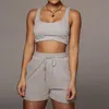 Women's Tracksuits Laamei Casual Solid Sportswear Two Piece Sets Women 2021 Crop Top And Drawstring Shorts Matching Set Summer Athleisure Ou