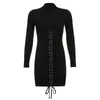 Darlingagaファッションパッチワークレースアップボディコンブラックドレス女性長袖クラブウェアパーティードレス包帯秋のドレスvestidos y1204