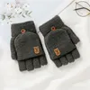 Five Fingers Gloves Student Winter Warm Knitted Imitation Cashmere Fingerless Half Finger Flip Mittens Thicken