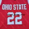 2020 New Ohio State Buckeyes College Basketball Jersey NCAA 22 Redo Red Tout Cousu et Broderie Hommes Taille Jeunesse
