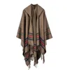 Kvinnor European American Ladies Tjockad Färg Stripe Imitation Cashmere Jacquard Sjal Varm Long Stylish Fashion Cape 210427