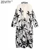 Mulheres Vintage Posição Folhas Imprimir Casual Camisa Solta Vestido Feminino Chique Longa Manga Vestido Botão Kimono Vestidos DS8281 210416