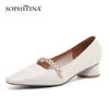 SOPHITINA Low-heel Women's Shoes Shallow Mouth Solid Color Chain Daily TPR Shoes Square Toe Wild Handmade Female Pumps AO220 210513