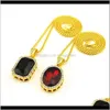 Necklaces & Pendants Drop Delivery 2021 Hip Hop Gold Plated Square Circular Color With Red Ruby Pendant Set 24" 30" Box Chain Necklace Jewelr