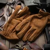 Men039s Glants en cuir authentiques givré pour hommes MOTO-RIDER FULL FINGING HIVER avec fourrure Vintage brun Cowhide NR65 2110267440510