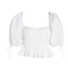 Chemisier en coton inspiré pour femme Blanc Corsage de corsage Vintage Femmes Tops Sumen Housses bouffées à volants Cropièces Cadre Blouse Tops 210412