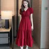 Summer Solid Plus Size Vintage Runway Chic Midi Long Dresses Korean Elegant Women A-line Holiday Party Dress Vestidos 210514