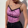 Sexig Leopard Print Y2K estetiska Patched Lace Crop Top Women Spaghetti Strap Harajuku E Girl V Neck Tank Toppskjorta Kvinna 210415