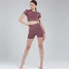 Sportowa odzież fitness bez szwu dress kobiety z długim rękawem Yoga Set Biker Spodenki Bra Siłownia Odzież 210802