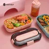 WorthBuy Lunch Box Dla Dzieci School Microwave Plastikowe Kontener żywności z komory Zestaw stołowych Zestaw szczelnych Bento 211104