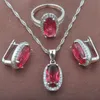 Örhängen Halsband Kvinnors Röda Kristall Smycken Med Armband Silverfärg Och Ring Set Bridal Bröllop 2021 YZ0170