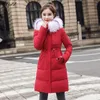 Inverno Mulheres Elegantes Parka Longa Algodão Casaco Solto Pele Collar Hooded Zipper Jacket Outwear 210423