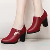 Dress Shoes Platform Plus Size High Heels Black Wine Red Bridal Leather Chunky Spring Autumn Wedding Women Heel Pumps