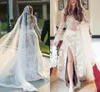 섹시 환상 공주 인어 웨딩 드레스 PEPLUM JEWEL NECK Long Sleeve High Side Split Garden Beach Bridal Gown