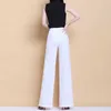 Casual lâche blanc large jambe pantalon femmes haute wasit élégant style coréen pantalon plus taille femme pantalon femme 210915